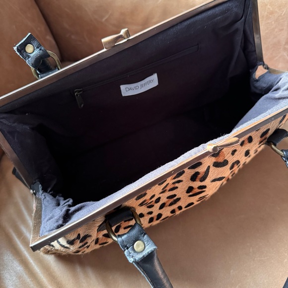 Vintage calf hair Leopard Print animal pony leather bag kisslock David Jeffery - Picture 6 of 15